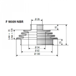 9009 NBR Soufflet D 28 et 82mm Long 35 à 120 mm